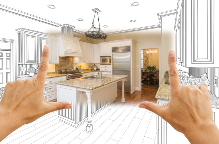 Hands Framing Custom Kitchen Design Drawing and Square Photo Combo